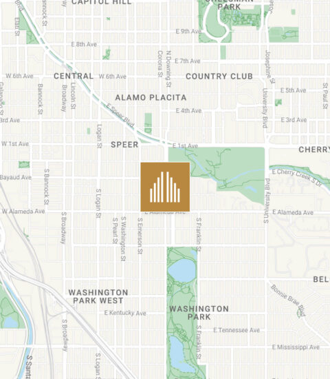 Map showing location of Country Club Towers & Gardens apartments.