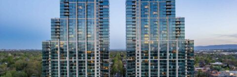 Country Club Towers apartments with modern architecture and clean glass construction.