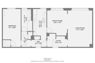 Rendering of the Evergreen: Unit 407 floor plan with 1 bedroom[s] and 1 bathroom[s] at The Norman