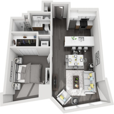 Rendering of the Grays Peak floor plan with 1 bedroom[s] and 1 bathroom[s] at Country Club Towers
