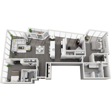 Rendering of the Mt Massive floor plan with 2 bedroom[s] and 2 bathroom[s] at Country Club Towers