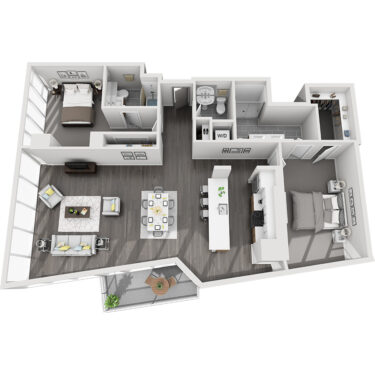 Rendering of the Mt. Antero floor plan with 2 bedroom[s] and 2.5 bathroom[s] at Country Club Towers