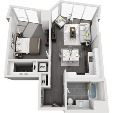 Rendering of the Wilson Peak floor plan with 1 bedroom[s] and 1 bathroom[s] at Country Club Towers