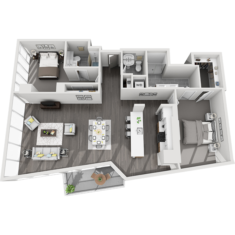 Rendering of the Mt. Antero floor plan with 2 bedroom[s] and 2.5 bathroom[s] at Country Club Towers